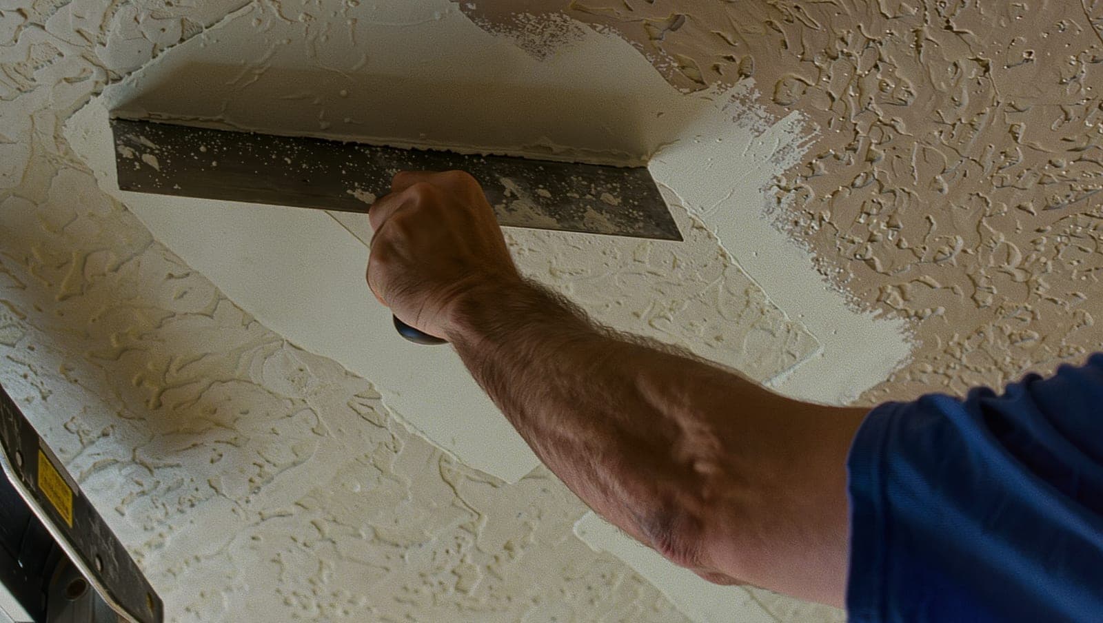 Knockdown ceiling texture being blended into a repair